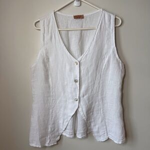 Linen top vest style V neck Shirred back detail Lagenlook loose fit layering